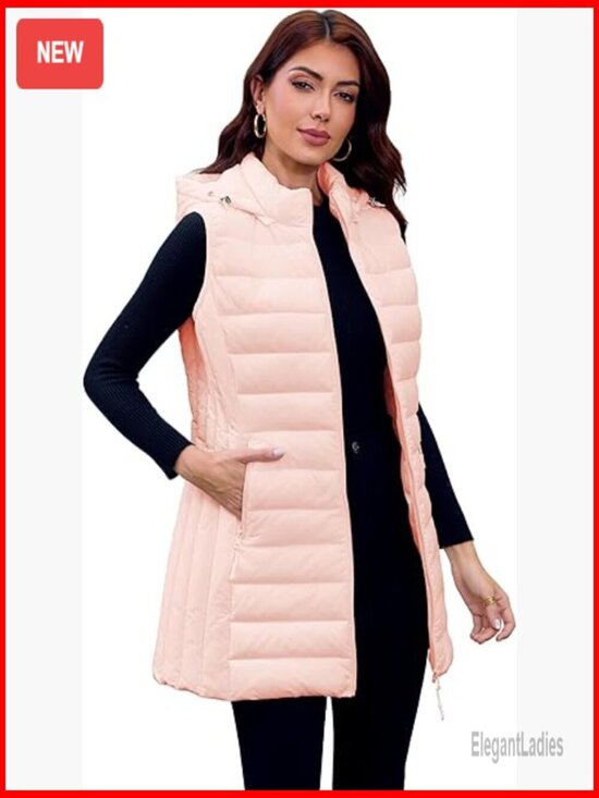 Jackets & Blazers - Lightweight Packable Puffer Vest with Hood for Women
